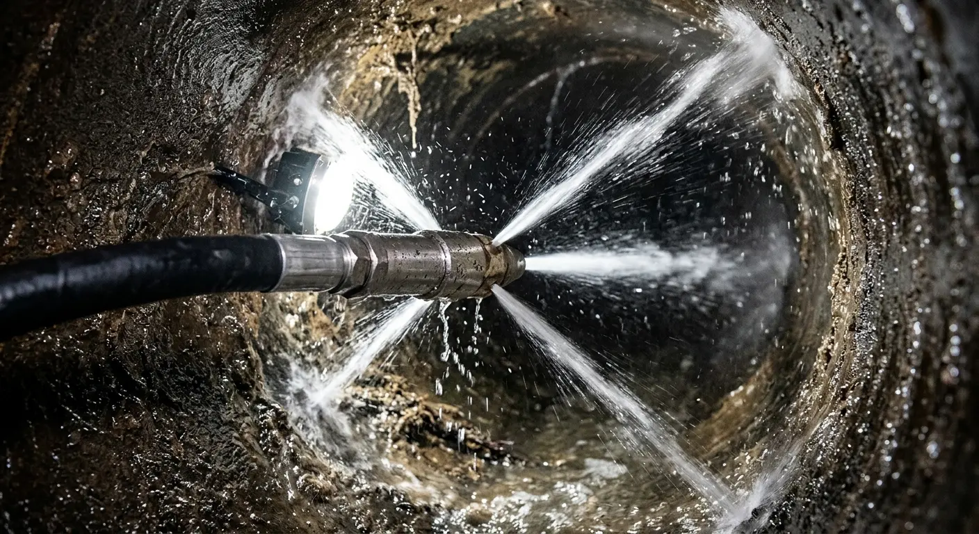 High-pressure hydro jetting nozzle cleaning sewer pipe for Sewer Cleanout in Enterprise